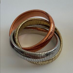 Elegant Gold, Silver, and Copper Bracelet Set
